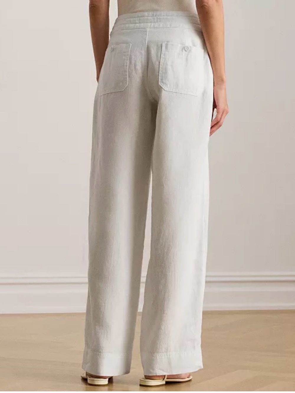 Ralph Lauren White 100% Linen Pants with Elastic Drawstring Waist - Picture 6 of 11
